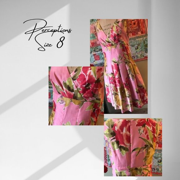 Perceptions Pink Floral Dress Size 8 Petite - Picture 1 of 2